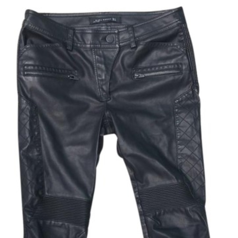 ZARA Quilted Faux Leather Skinny Pant w/ Zippers - Picture 6 of 8